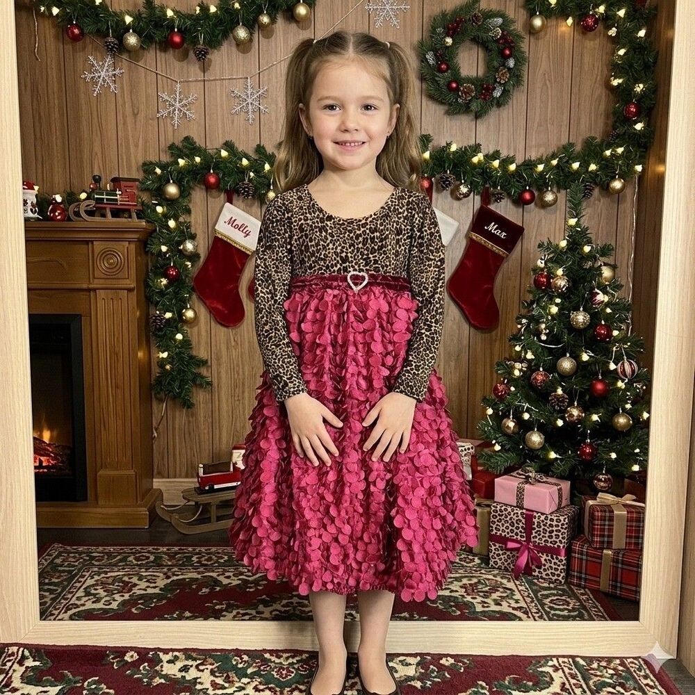 Haute Youth Girls Size 6X Dress Leopard Cheetah Print Rosette Holiday Party